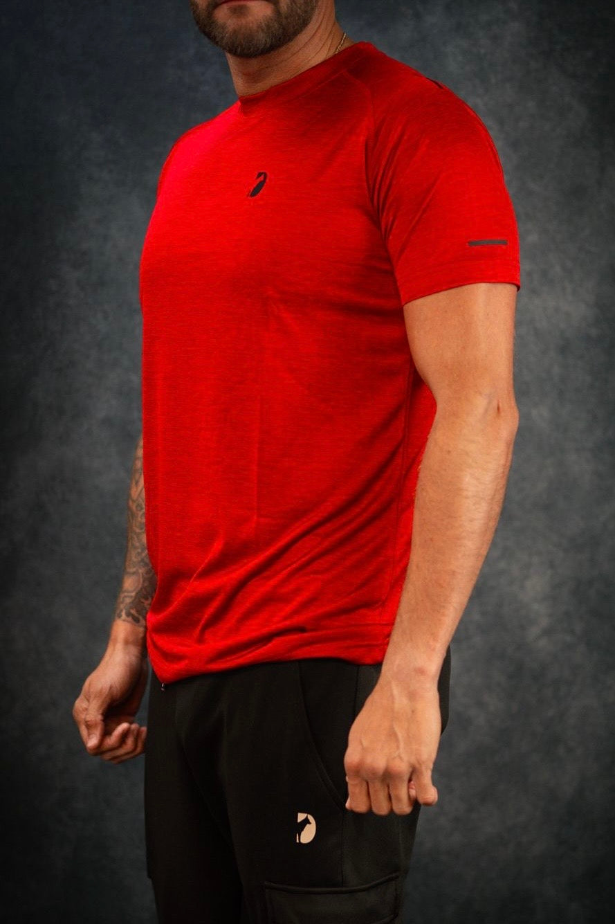 Men’s Hyperlite-QD Actiwear T-Shirt. Blood Red Melange (black edition)