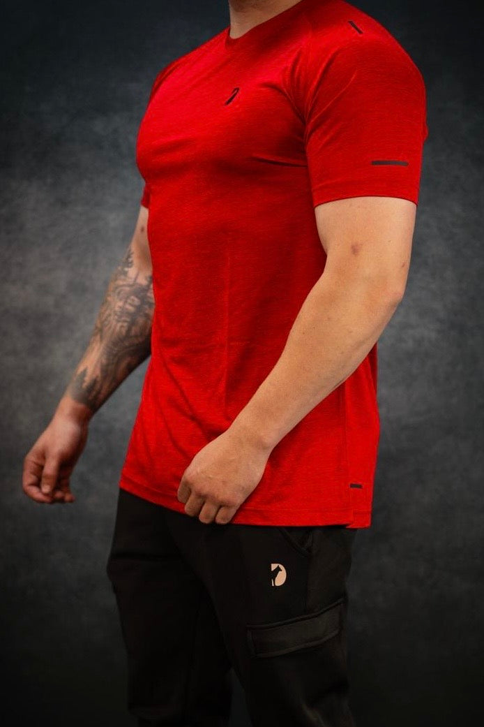 Men’s Hyperlite-QD Actiwear T-Shirt. Blood Red Melange (black edition)