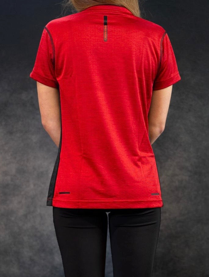 Women’s Hyperlite QD Actiwear T-shirt. Blood Red Melange (black edition)